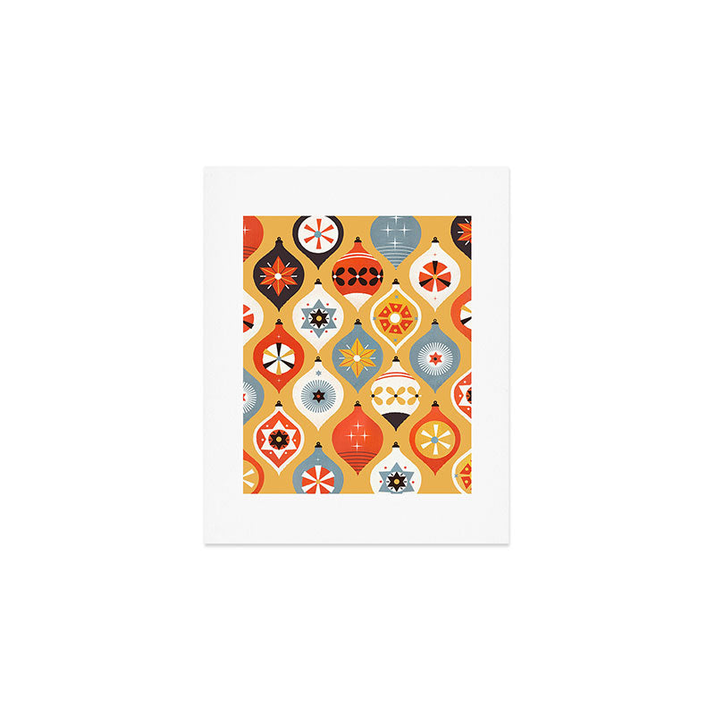 Festive Old-fashioned Christmas Tree Baubles Art Print Gallery Image 1