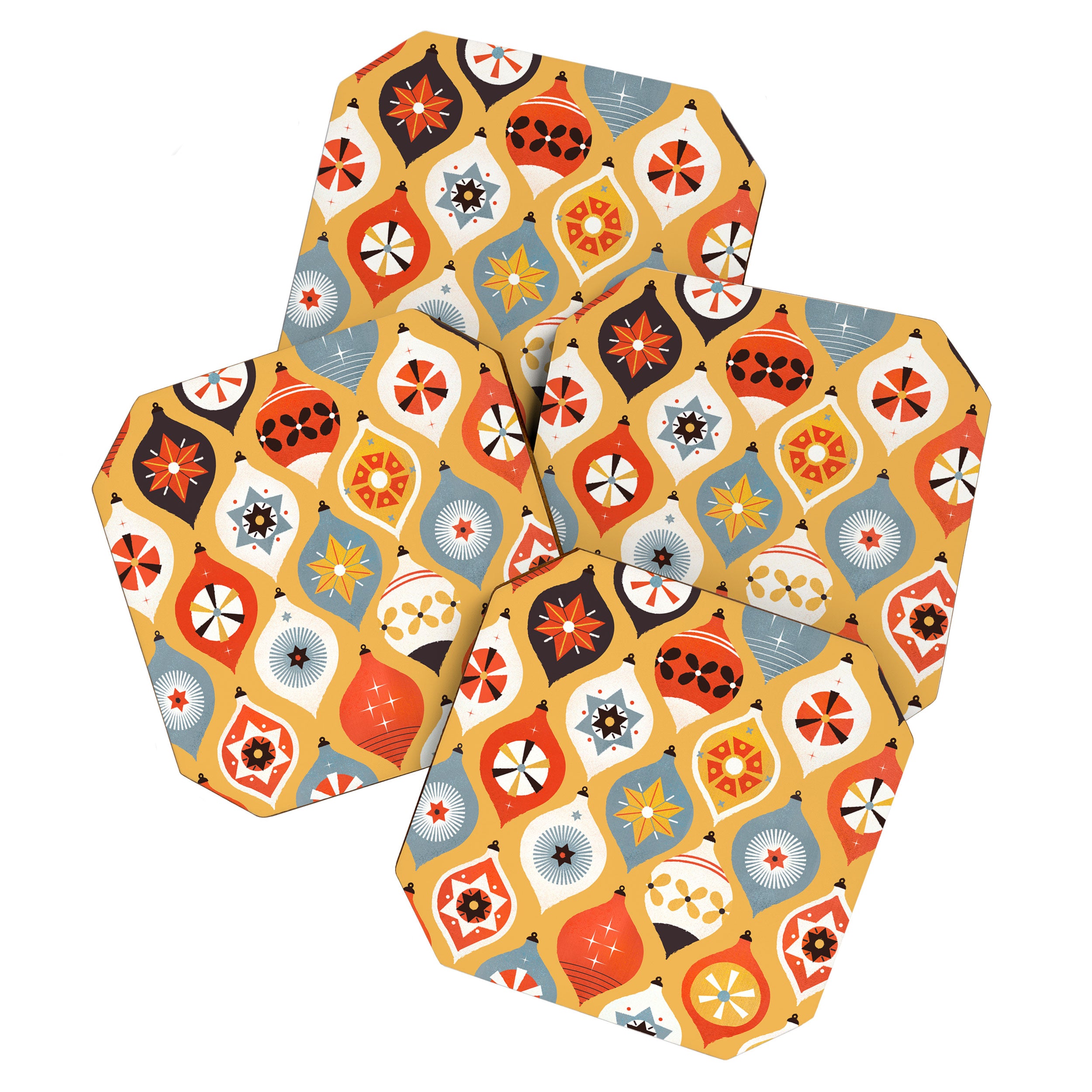 Festive Old-fashioned Christmas Tree Baubles Coaster Gallery Image 1