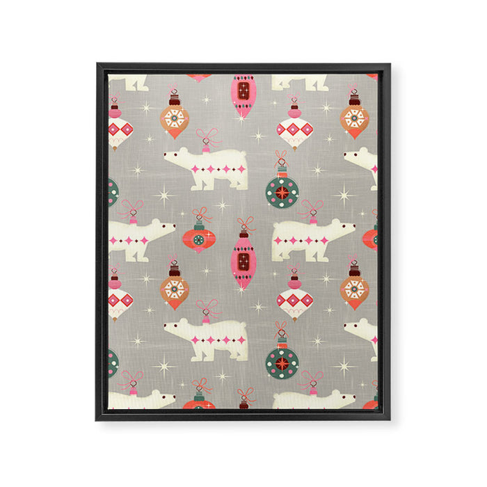 Festive Ornaments And Polar Bear Framed Canvas Print Gallery Image 1