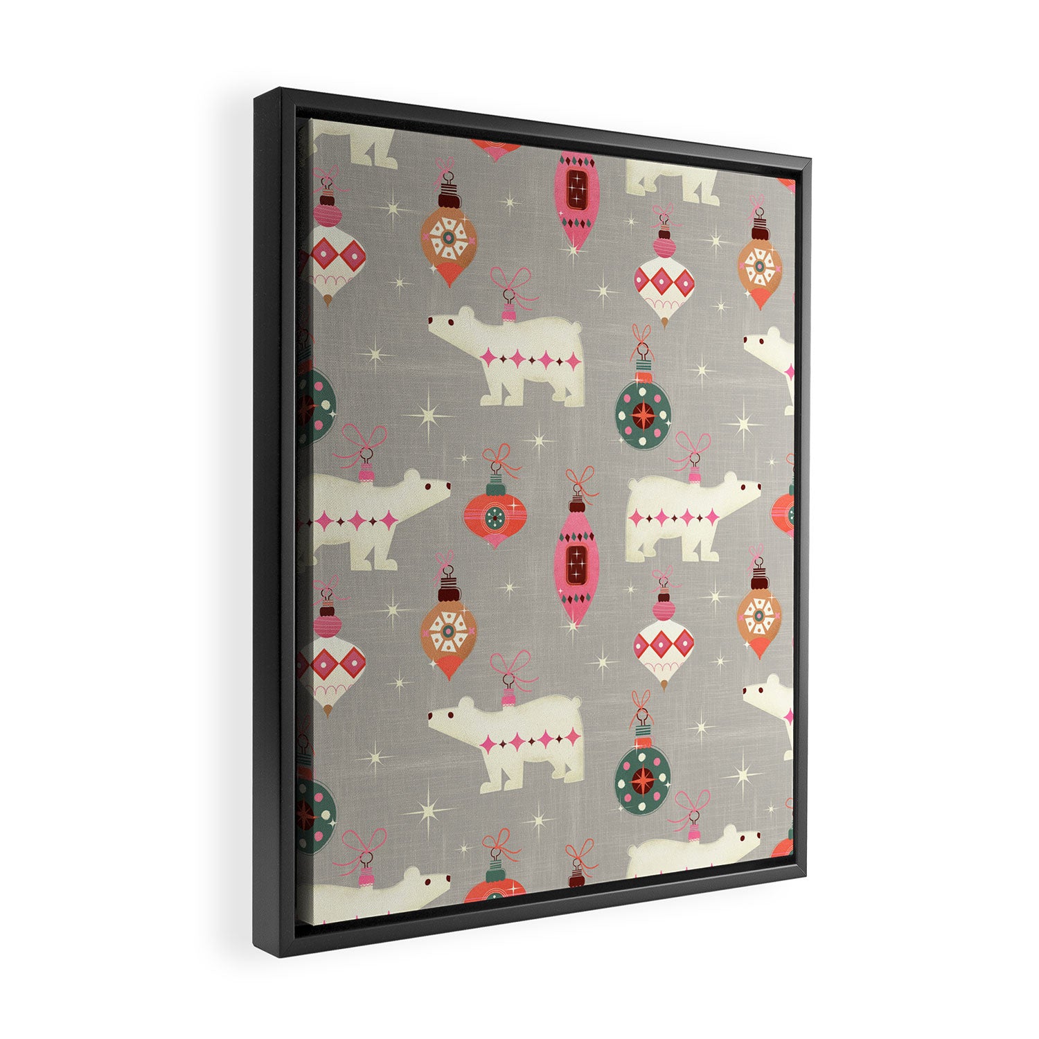Festive Ornaments And Polar Bear Framed Canvas Print Gallery Image 2
