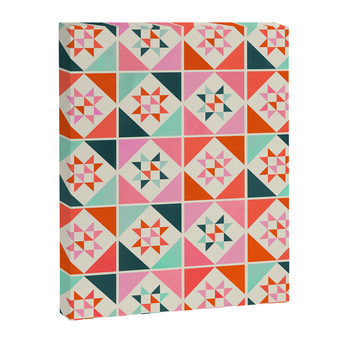 Festive Quilt Pattern in Pink, Red And Green Canvas Print Gallery Image 1
