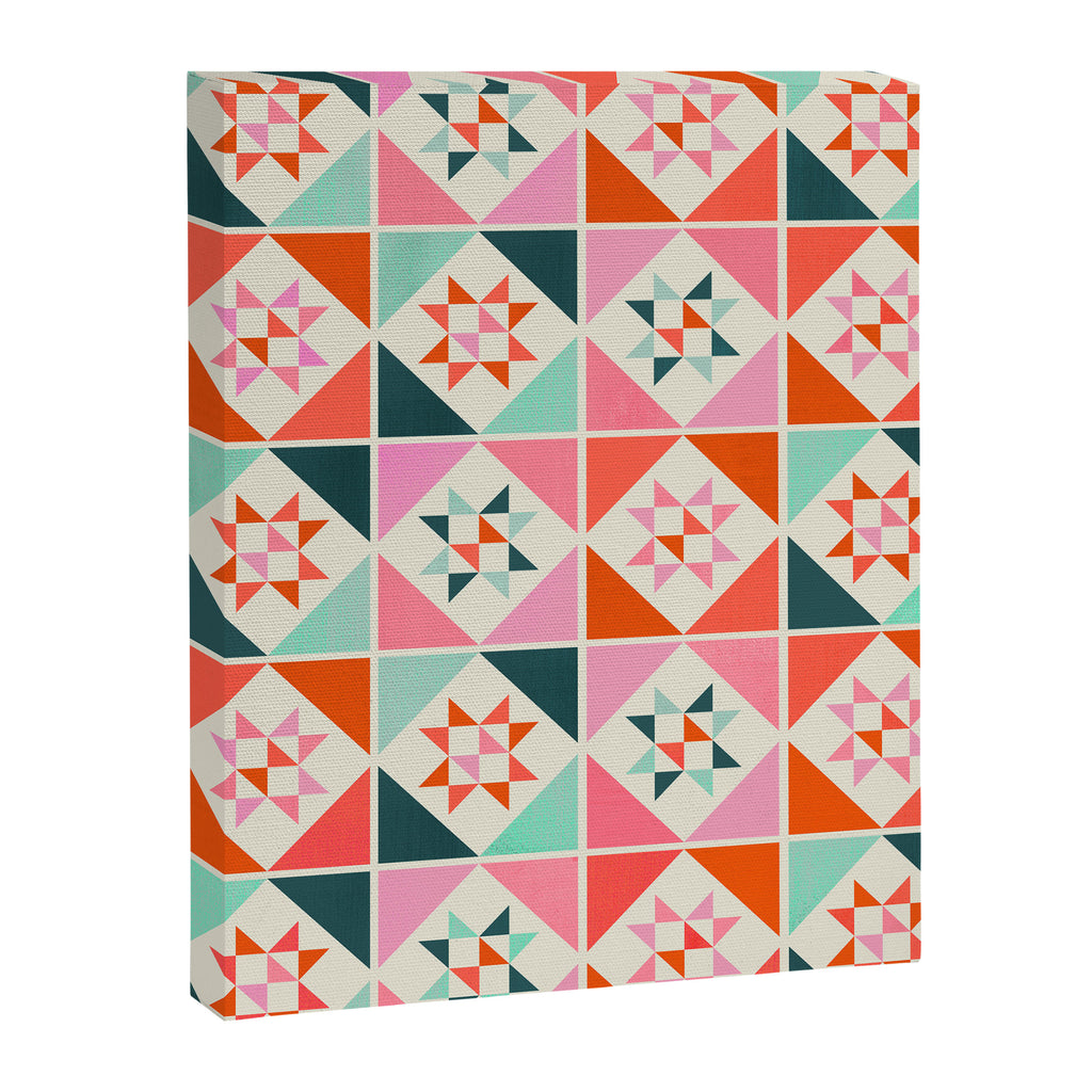 Festive Quilt Pattern in Pink, Red And Green Canvas Print Gallery Image 8