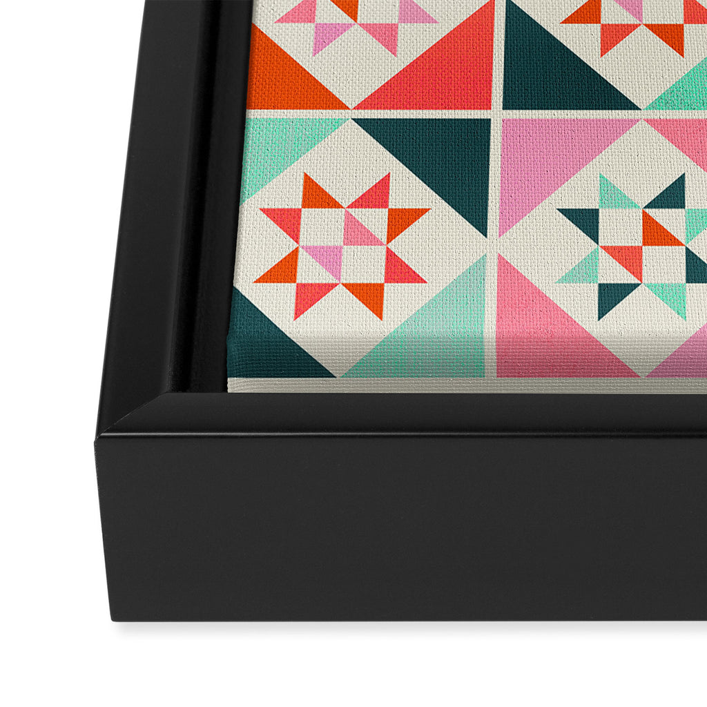 Festive Quilt Pattern in Pink, Red And Green Framed Canvas Print Gallery Image 3