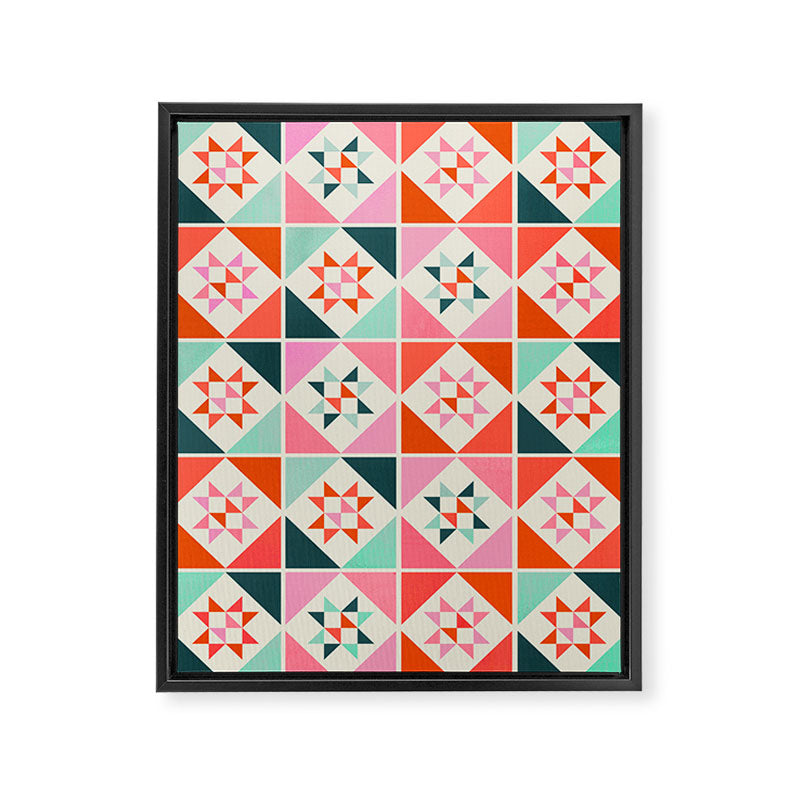 Festive Quilt Pattern in Pink, Red And Green Framed Canvas Print Gallery Image 8