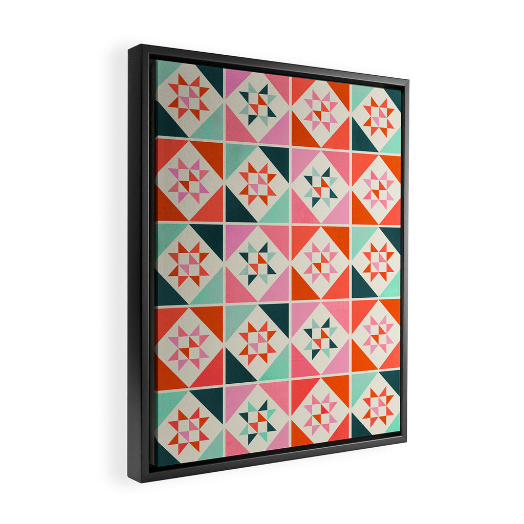 Festive Quilt Pattern in Pink, Red And Green Framed Canvas Print Gallery Image 2