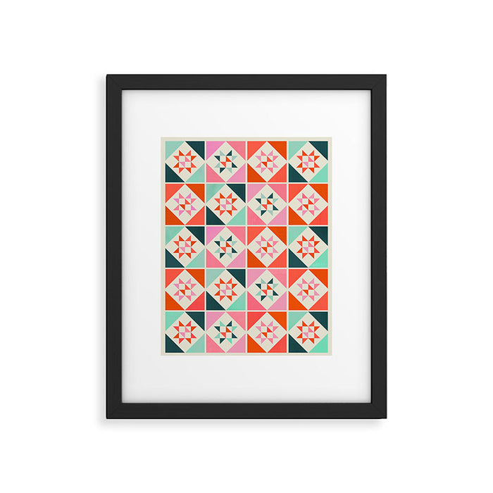 Festive Quilt Pattern in Pink, Red And Green Framed Art Print Gallery Image 1