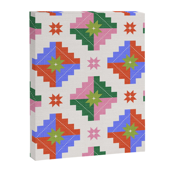 Festive Quilted Starburst Pattern - Vibrant Holiday Design Canvas Print Gallery Image 1