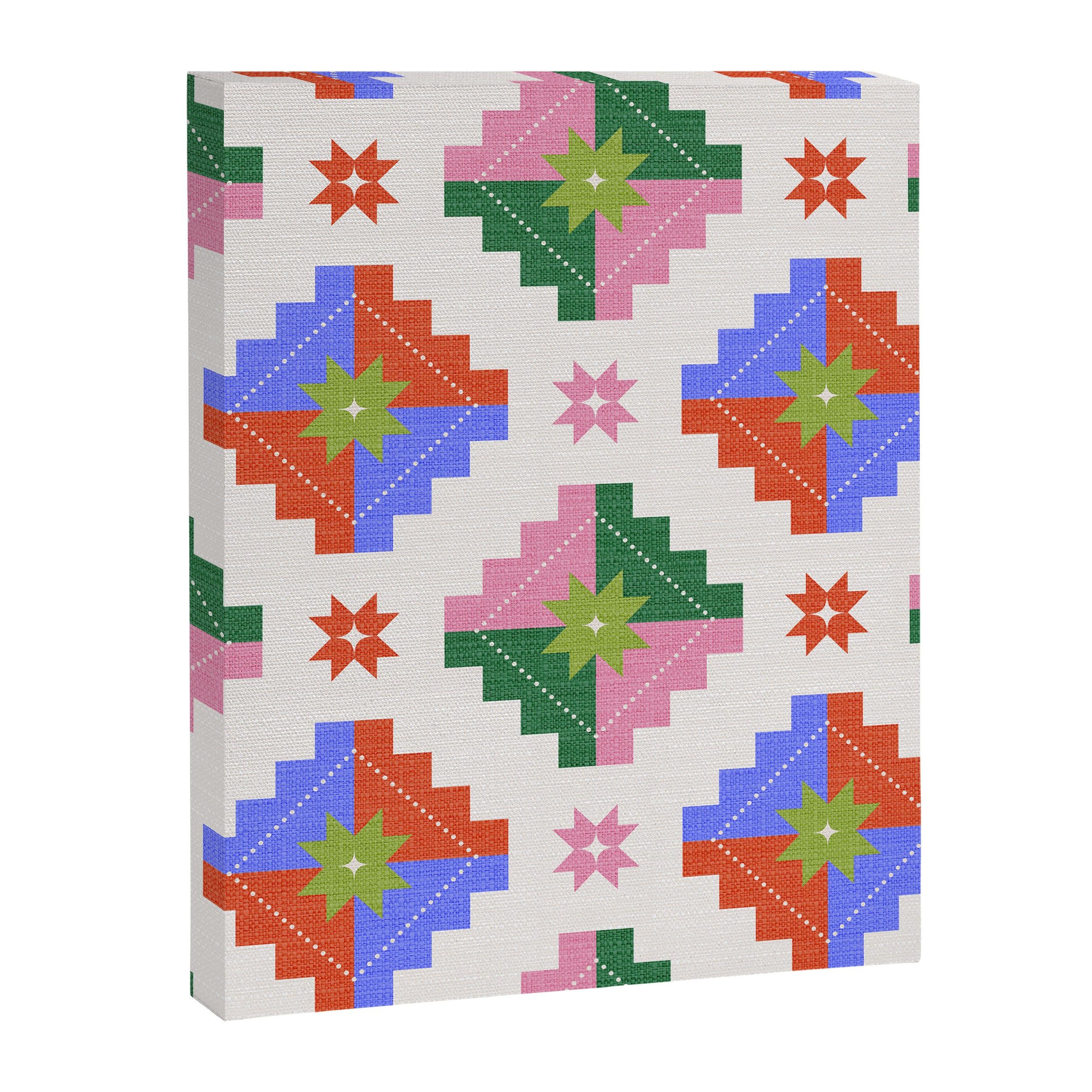 Festive Quilted Starburst Pattern - Vibrant Holiday Design Canvas Print Gallery Image 8
