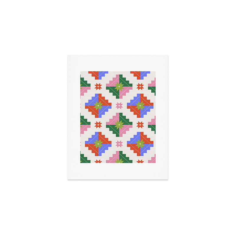 Festive Quilted Starburst Pattern - Vibrant Holiday Design Art Print Gallery Image 1