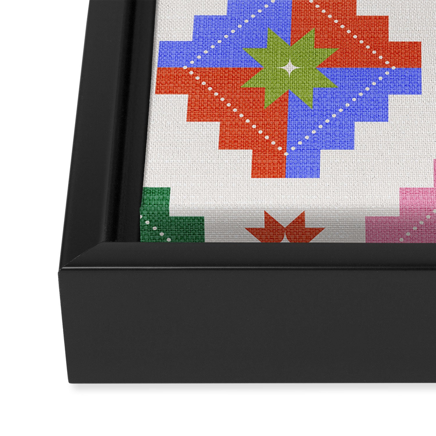 Festive Quilted Starburst Pattern - Vibrant Holiday Design Framed Canvas Print Gallery Image 3