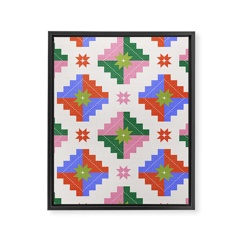 Festive Quilted Starburst Pattern - Vibrant Holiday Design Framed Canvas Print Gallery Image 8