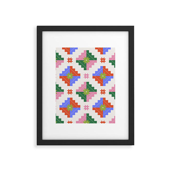 Festive Quilted Starburst Pattern - Vibrant Holiday Design Framed Art Print Gallery Image 1