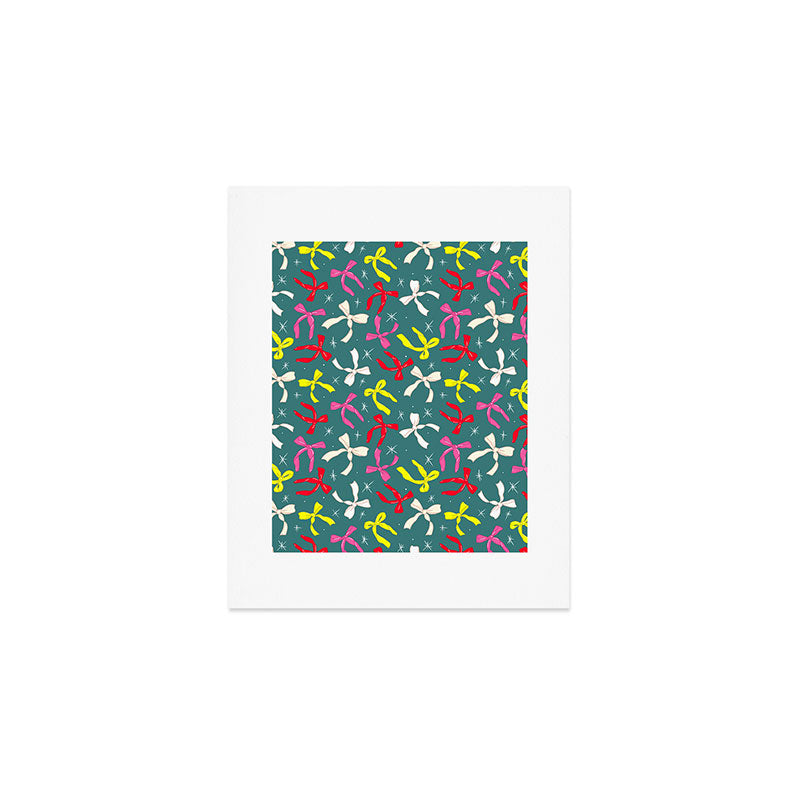Festive Ribbons Pattern On Teal Art Print Gallery Image 1