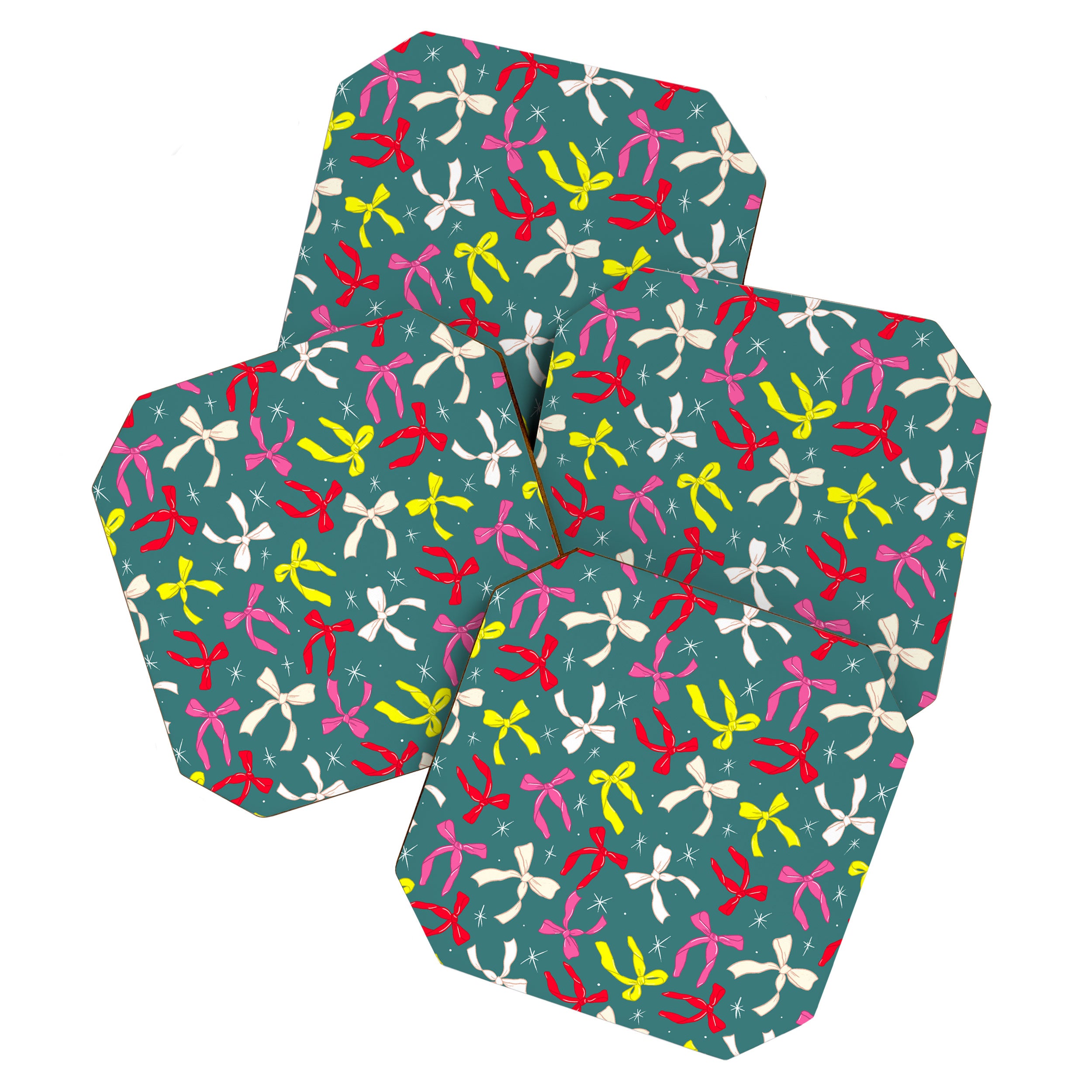 Festive Ribbons Pattern On Teal Coaster Gallery Image 1