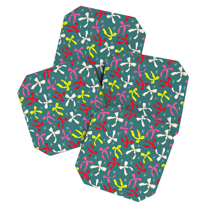 Festive Ribbons Pattern On Teal Coaster Gallery Image 1