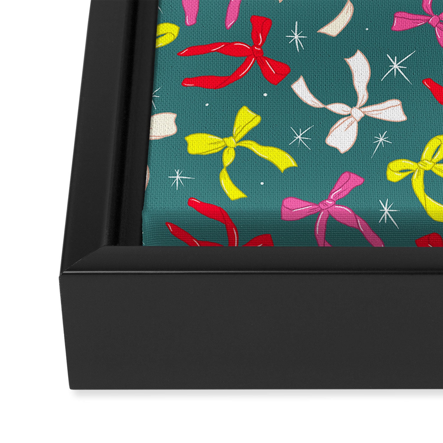 Festive Ribbons Pattern On Teal Framed Canvas Print Gallery Image 3