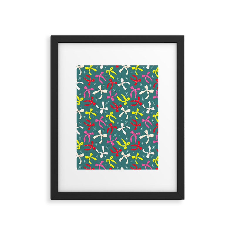 Festive Ribbons Pattern On Teal Framed Art Print Gallery Image 5