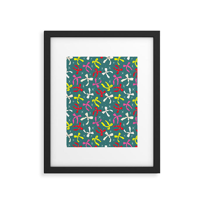 Festive Ribbons Pattern On Teal Framed Art Print Gallery Image 1