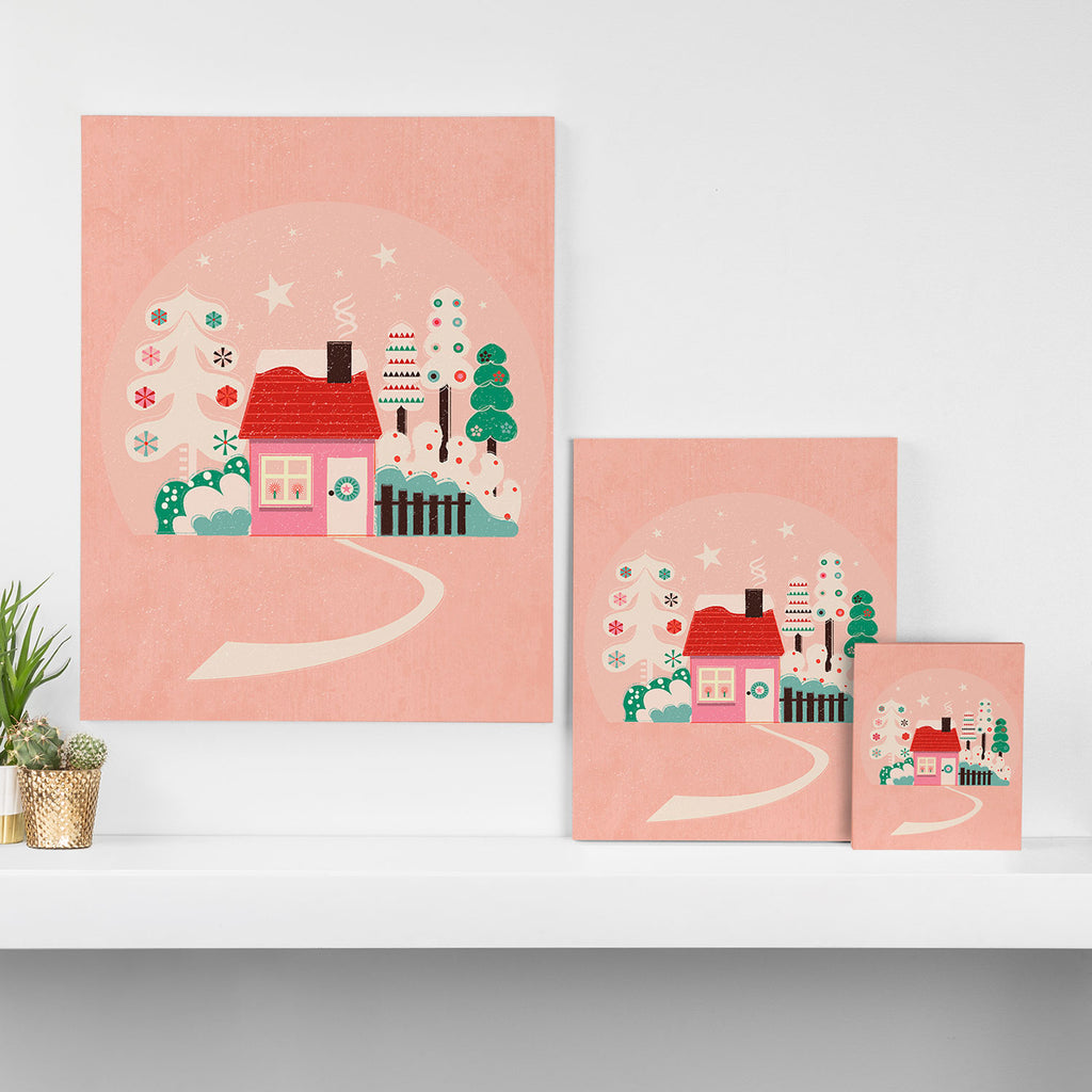 Festive Winter Hut in pink Canvas Print Gallery Image 3