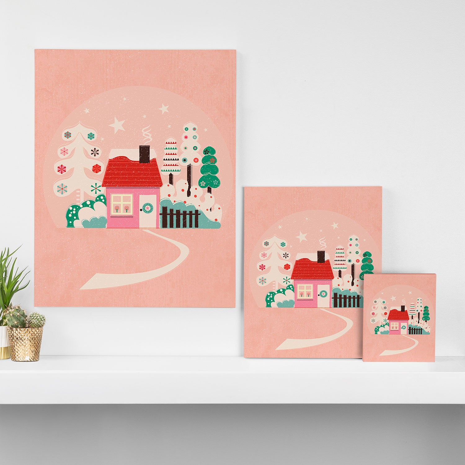 Festive Winter Hut in pink Canvas Print Gallery Image 3
