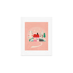 Festive Winter Hut in pink Art Print Gallery Image 1