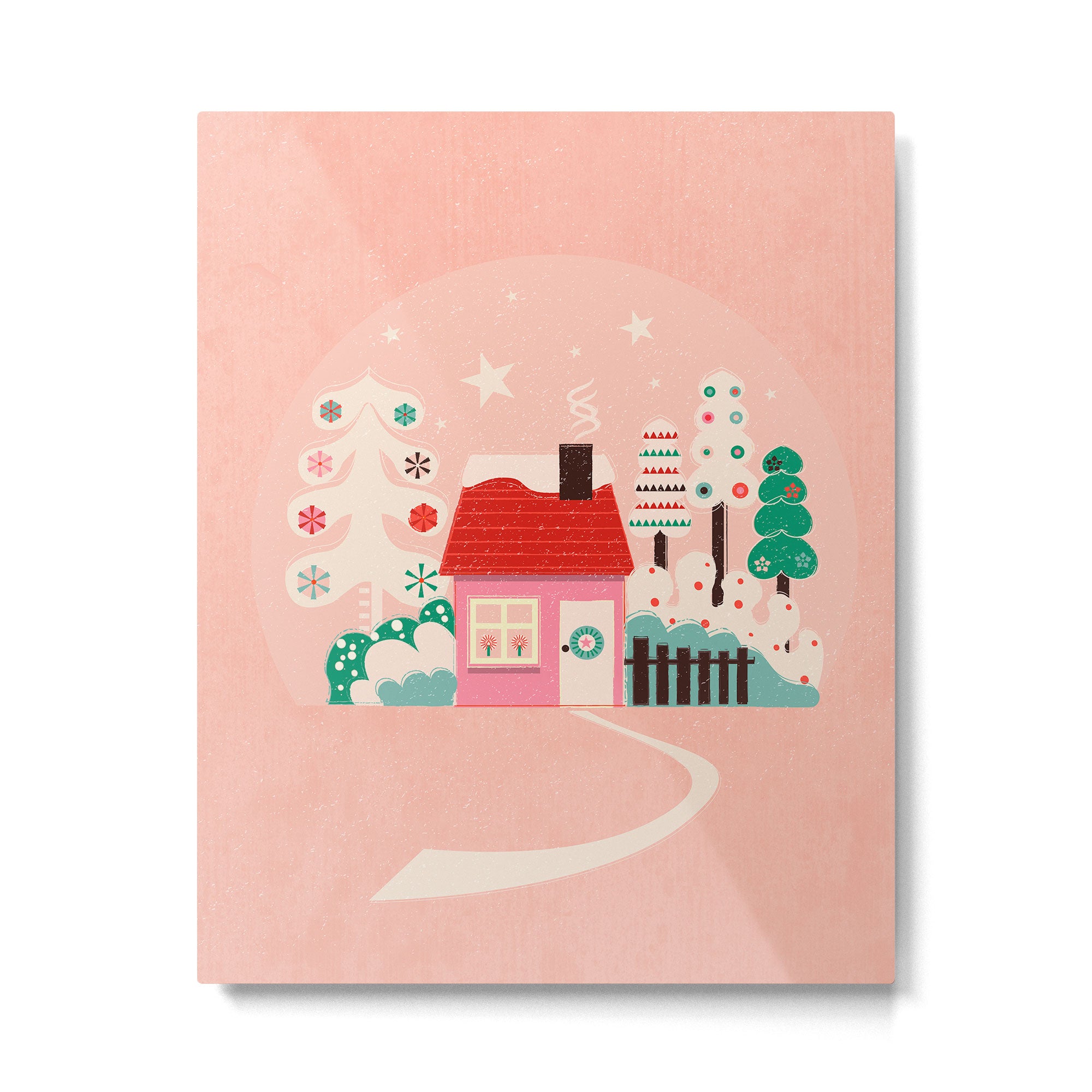 Festive Winter Hut in pink Metal Print Gallery Image 6