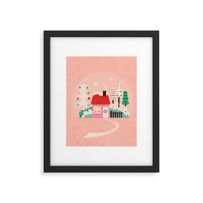 Festive Winter Hut in pink Framed Art Print Gallery Image 1