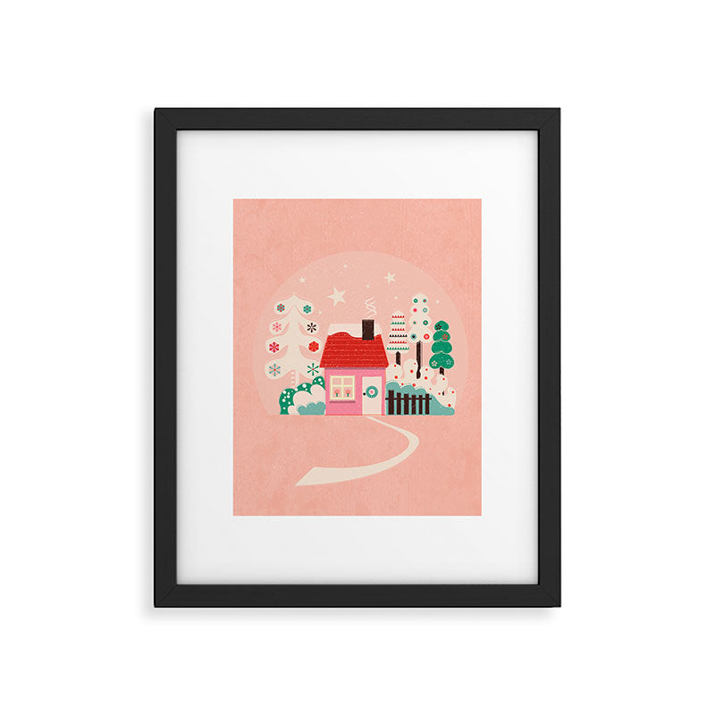 Festive Winter Hut in pink Framed Art Print Gallery Image 4