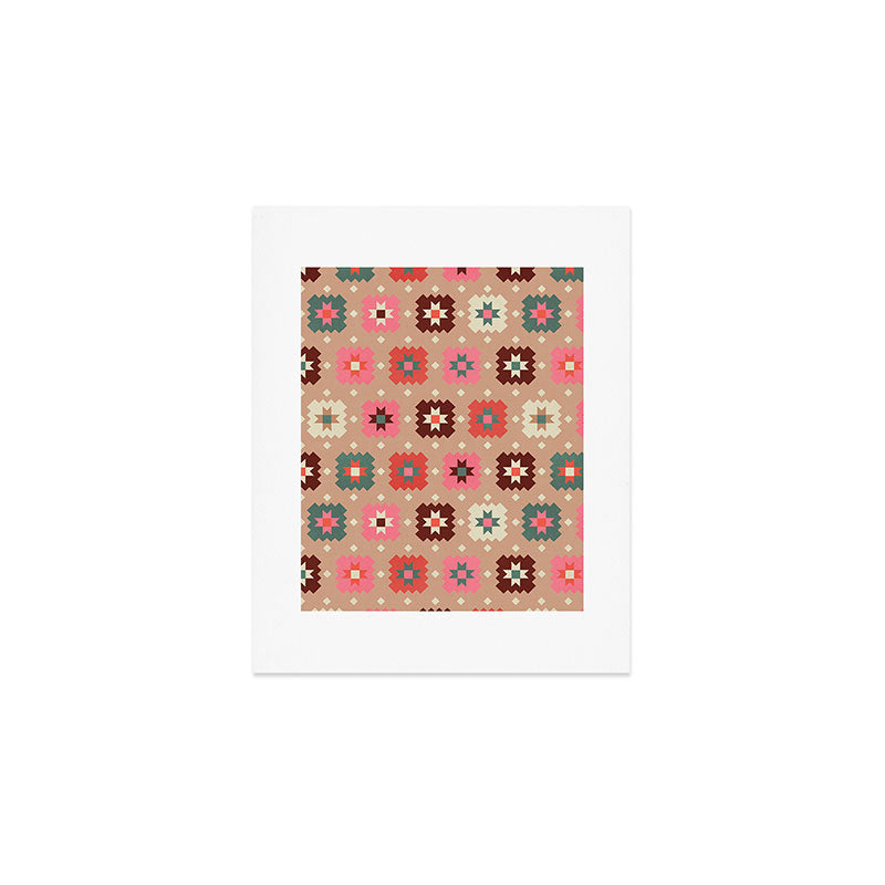 Festive Winter Quilt Tiles With Stars Art Print Gallery Image 1