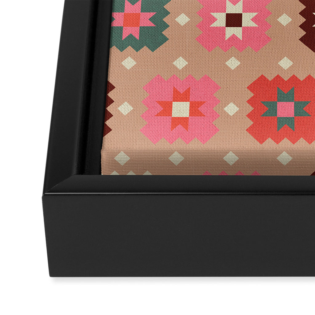 Festive Winter Quilt Tiles With Stars Framed Canvas Print Gallery Image 3