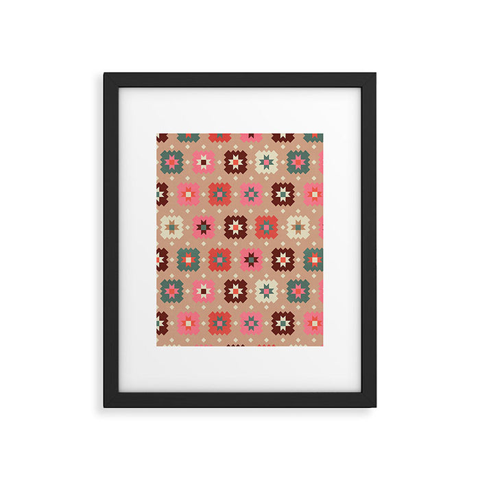Festive Winter Quilt Tiles With Stars Framed Art Print Gallery Image 1