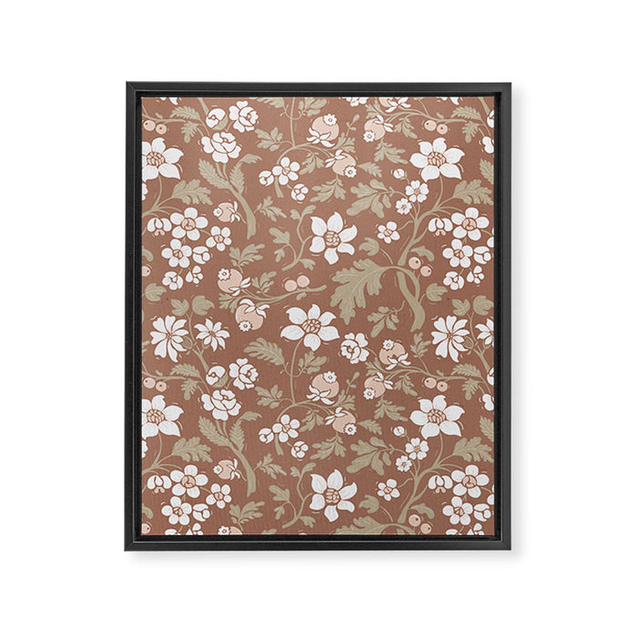 Floral Mocha Mousse Pattern Framed Canvas Print Gallery Image 1