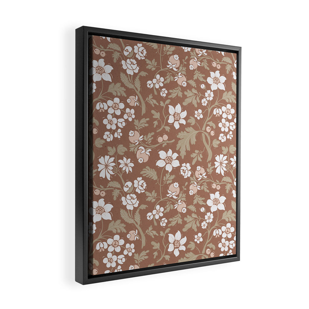 Floral Mocha Mousse Pattern Framed Canvas Print Gallery Image 2
