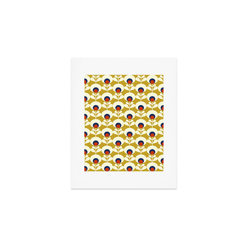 Flowers geometry mustard - retro pattern no3 Art Print Gallery Image 1