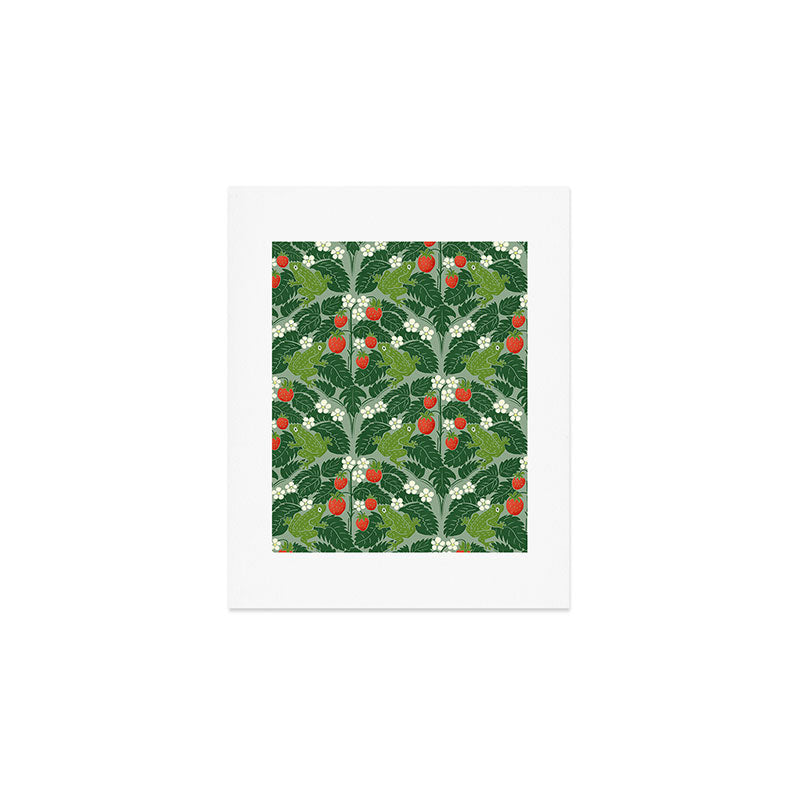 Frogs And Wild Strawberries On Pale Green Art Print Gallery Image 1