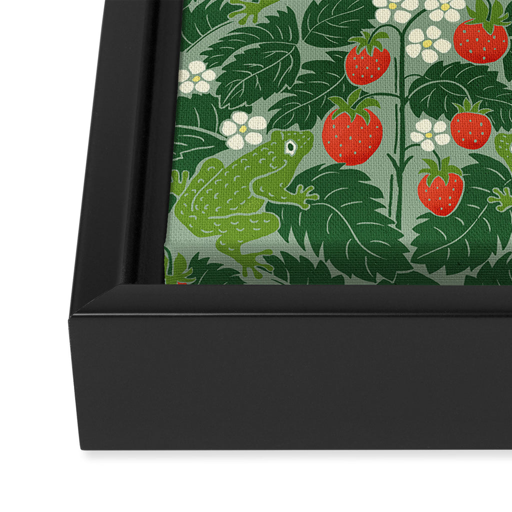 Frogs And Wild Strawberries On Pale Green Framed Canvas Print Gallery Image 3