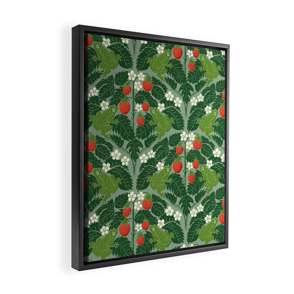 Frogs And Wild Strawberries On Pale Green Framed Canvas Print Gallery Image 2