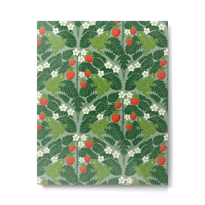 Frogs And Wild Strawberries On Pale Green Metal Print Gallery Image 1