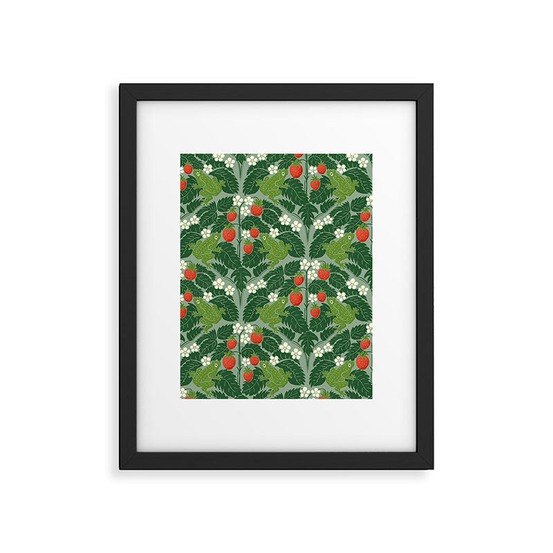 Frogs And Wild Strawberries On Pale Green Framed Art Print Gallery Image 6
