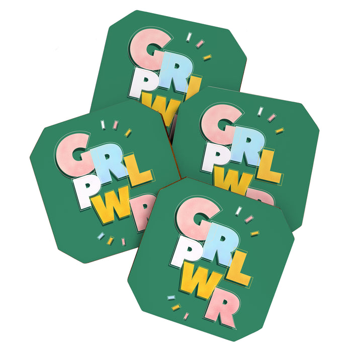 GIRL POWER - green Coaster Gallery Image 1
