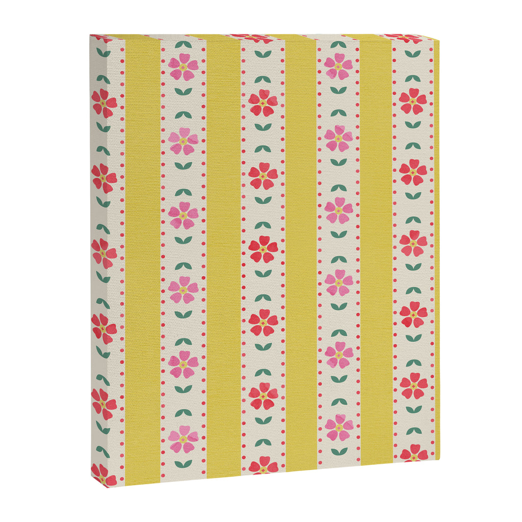 Granny Style Vintage Florals On Yellow Stripes Canvas Print Gallery Image 8