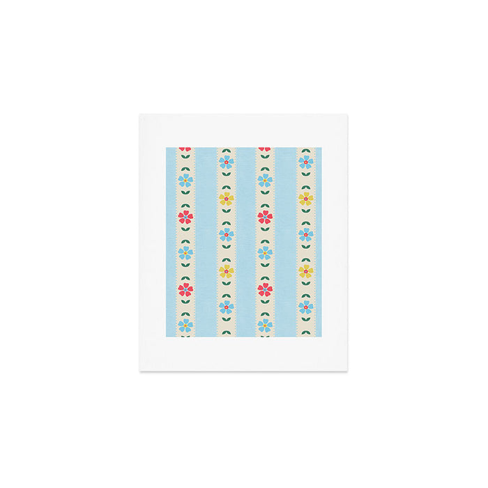 Granny Style Vintage Florals And Light Blue Stripes Art Print Gallery Image 1