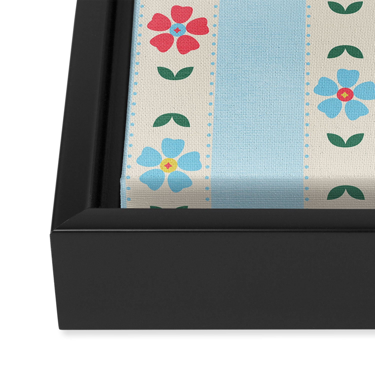 Granny Style Vintage Florals And Light Blue Stripes Framed Canvas Print Gallery Image 3
