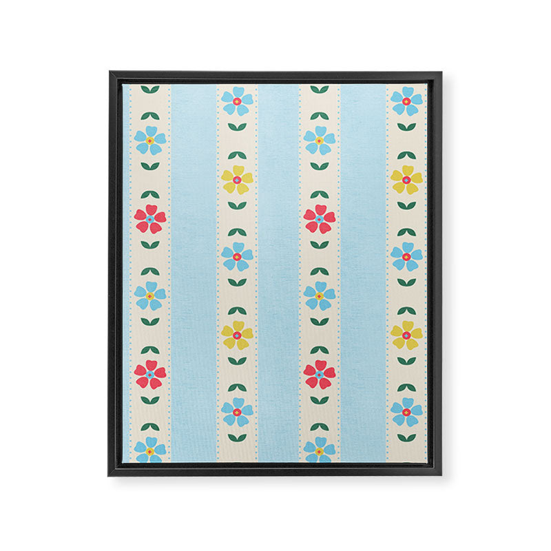 Granny Style Vintage Florals And Light Blue Stripes Framed Canvas Print Gallery Image 8