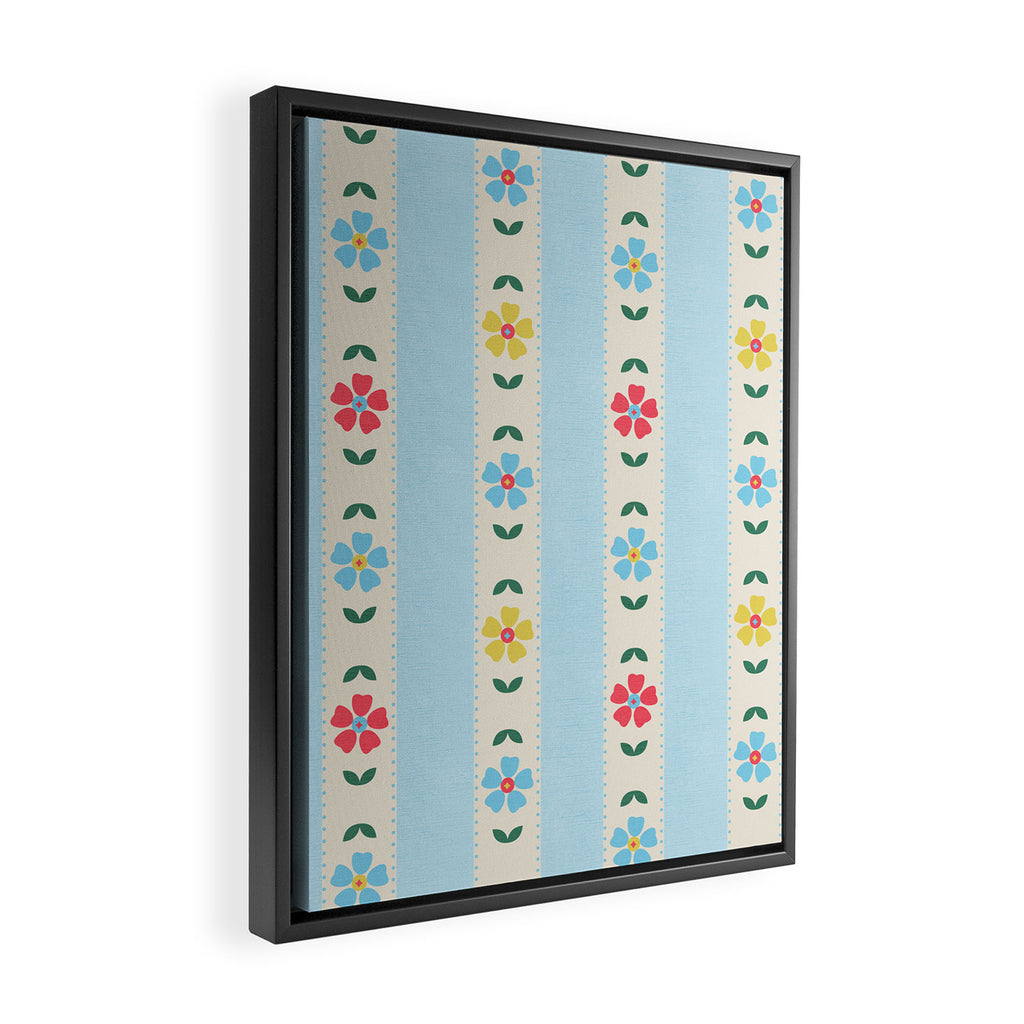 Granny Style Vintage Florals And Light Blue Stripes Framed Canvas Print Gallery Image 2
