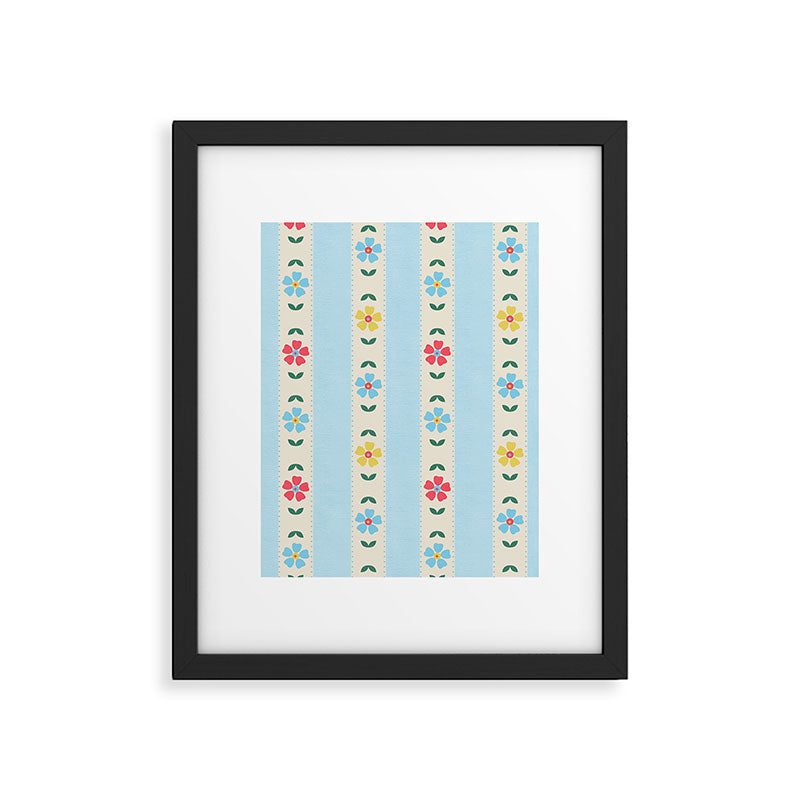 Granny Style Vintage Florals And Light Blue Stripes Framed Art Print Gallery Image 6