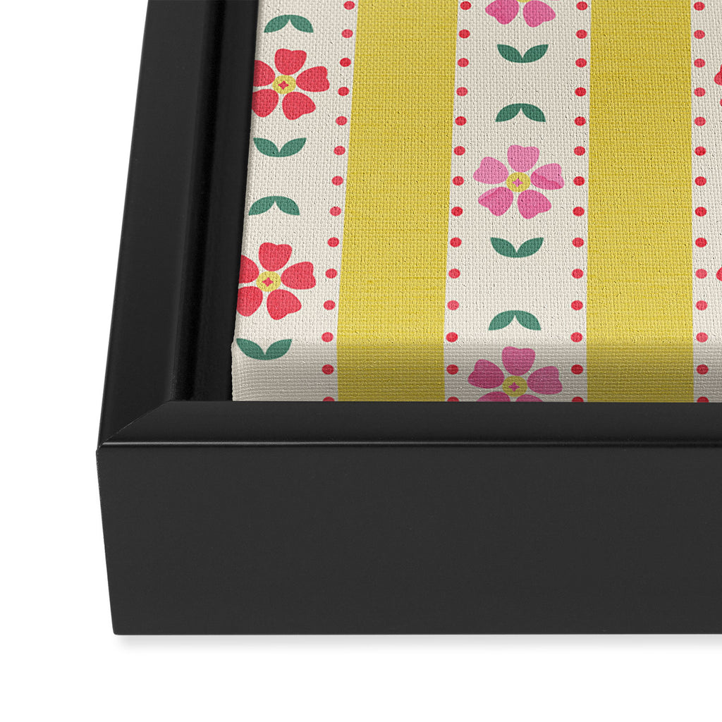 Granny Style Vintage Florals On Yellow Stripes Framed Canvas Print Gallery Image 3