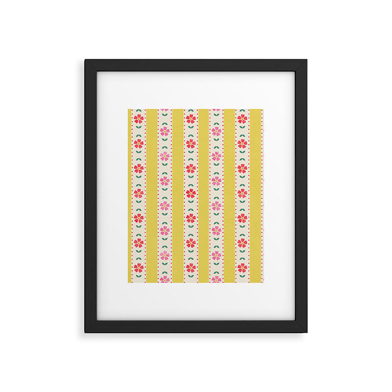 Granny Style Vintage Florals On Yellow Stripes Framed Art Print Gallery Image 6