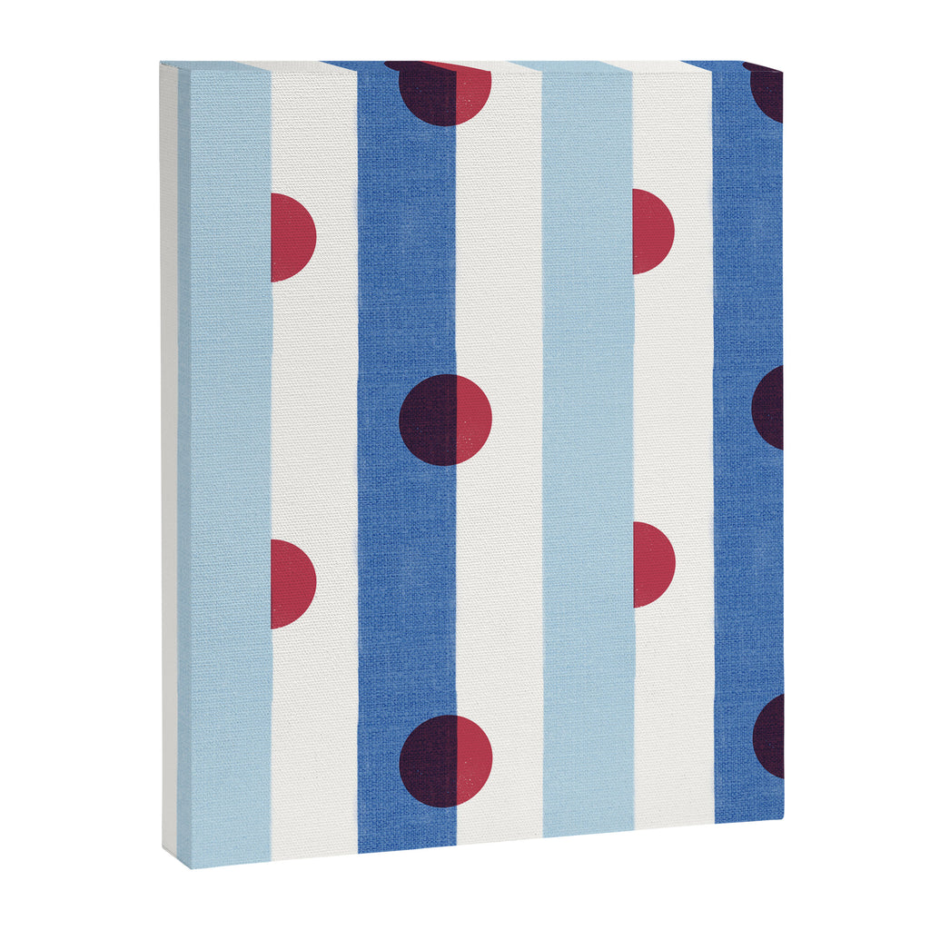Handcrafted Blue Stripes and Red Dots Pattern Canvas Print Gallery Image 8