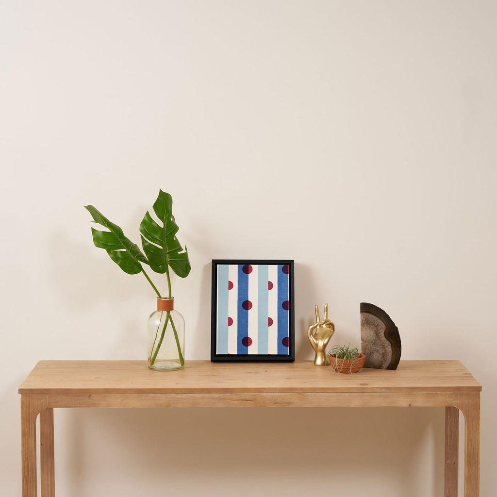 Handcrafted Blue Stripes and Red Dots Pattern Framed Canvas Print Gallery Image 4